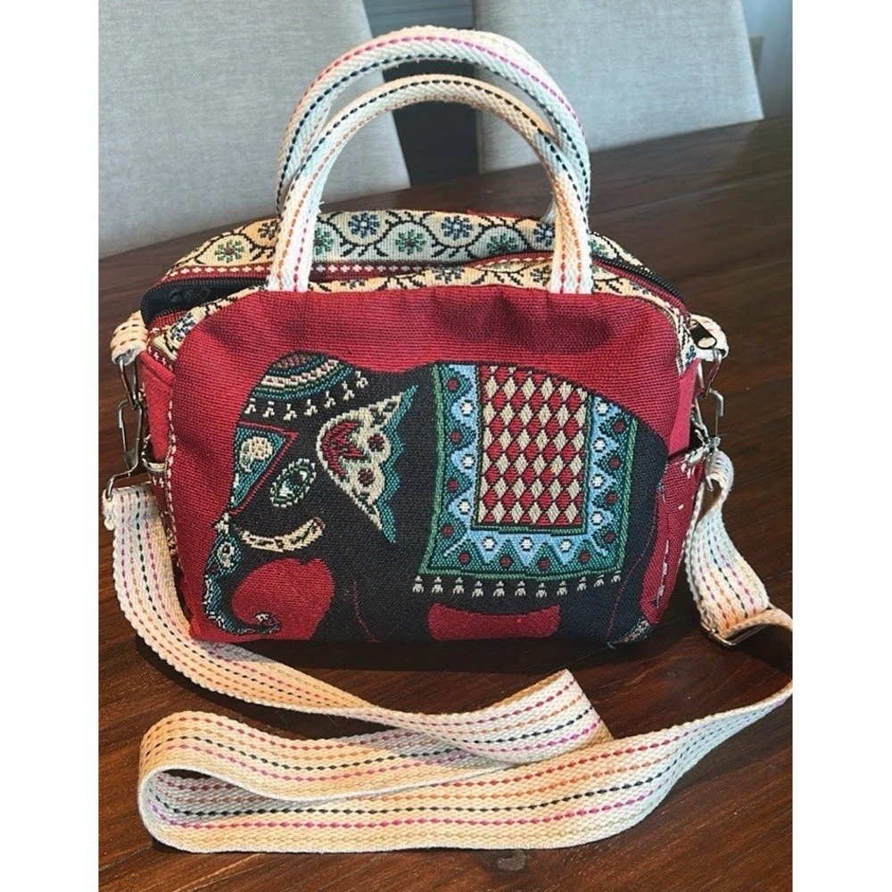 Bohemian Elephant Embroidered Animal Print Shoulder Bag Adjustable Strap Women's